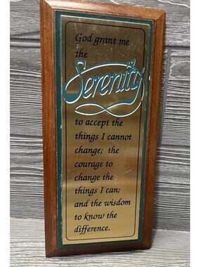 Vintage Serenity Prayer Plaque Metal on Wood 1970s Kitschy Wall Decor 11” X 5”